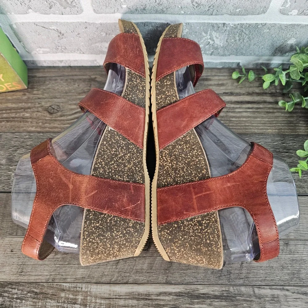 Dansko Savannah‎ Leather Strappy Wedge Sandals Red Brown EU 41 US 10–10.5